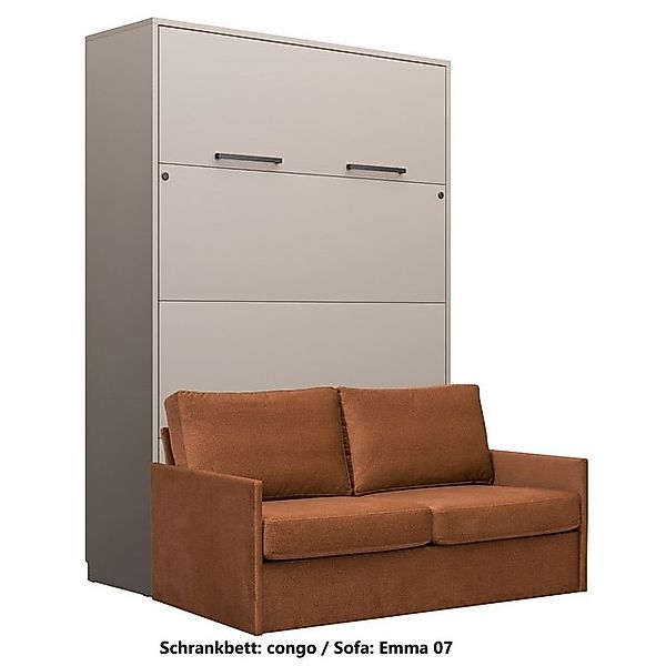 QMM TraumMöbel Schrankbett Wandbett GN 140x200 congo mit LED & Sofa vertika günstig online kaufen