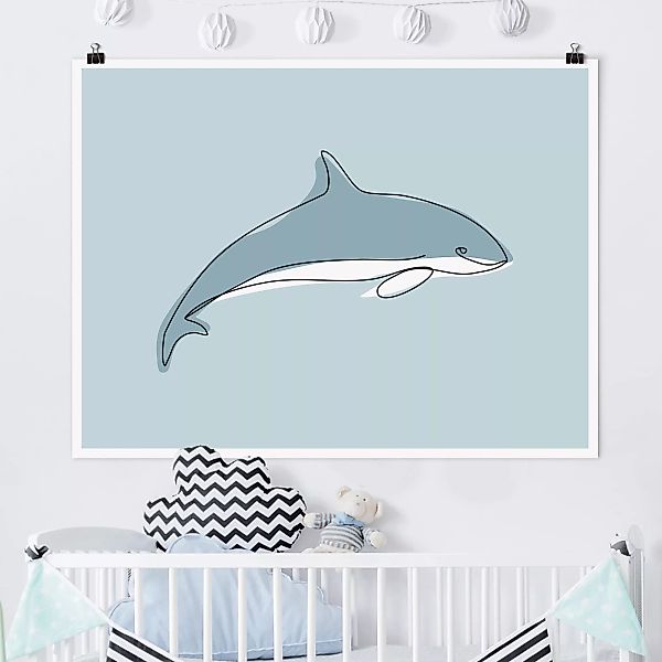 Poster Tiere - Querformat Delfin Line Art günstig online kaufen