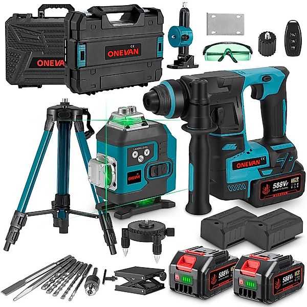 ONEVAN Laserwasserwaage Akku-Bohrhamme Set mit 4x günstig online kaufen