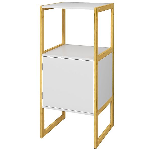 HOMCOM Badezimmerschrank mit Bambusrahmen, offenem Regal und Drucköffnungst günstig online kaufen
