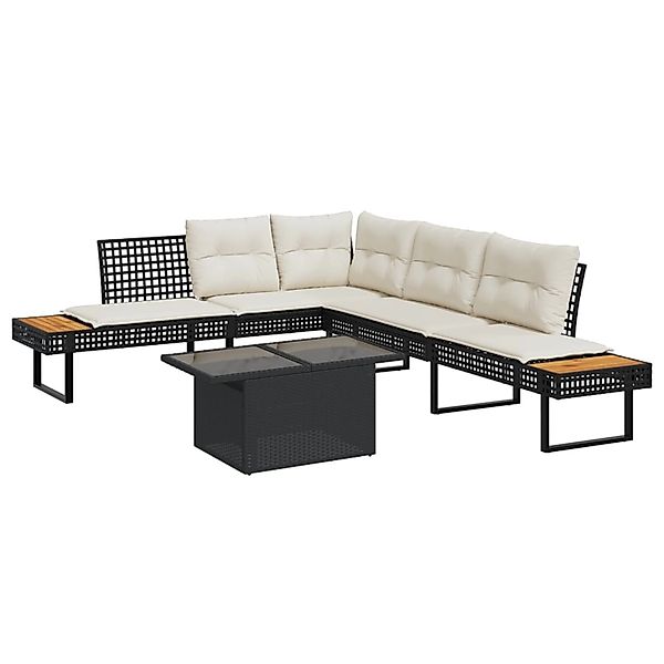 vidaXL 2-Tlg Garten-Sofagarnitur mit Kissen Schwarz Poly Rattan Glas 327749 günstig online kaufen