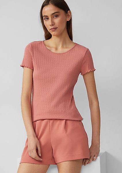 QS Kurzarmshirt T-Shirt mit Ajour-Muster Paspel günstig online kaufen