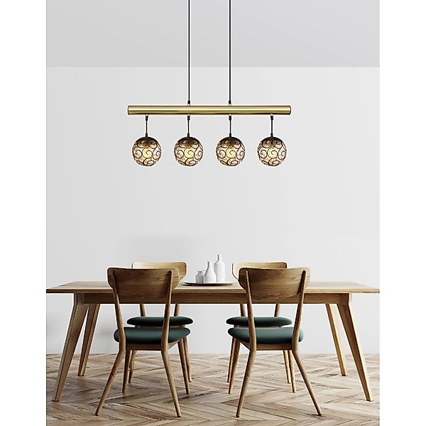 Globo Pendelleuchte Fitz 4-flammig Schwarz matt-Gold Rauchfarb. 90 x 15 x 1 günstig online kaufen