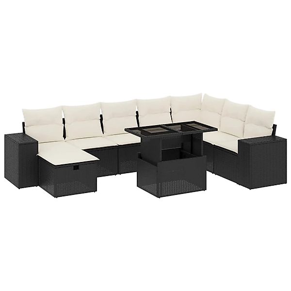 vidaXL 9-Tlg Garten-Sofagarnitur mit Kissen Schwarz Poly Rattan 3275346 günstig online kaufen