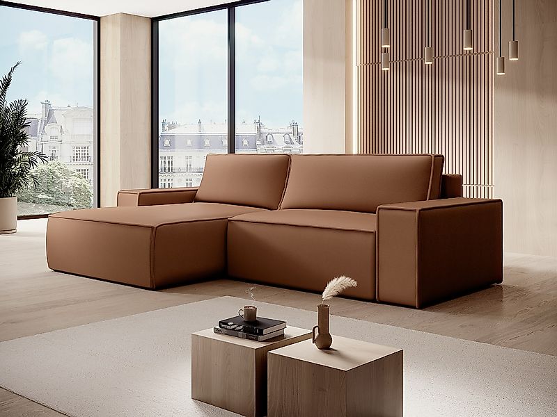 Ecksofa mit Schlaffunktion - Ecke links - Stoff - Leder-Optik - Braun - AME günstig online kaufen
