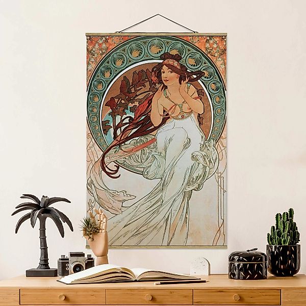 Stoffbild Kunstdruck mit Posterleisten - Hochformat Alfons Mucha - Vier Kün günstig online kaufen