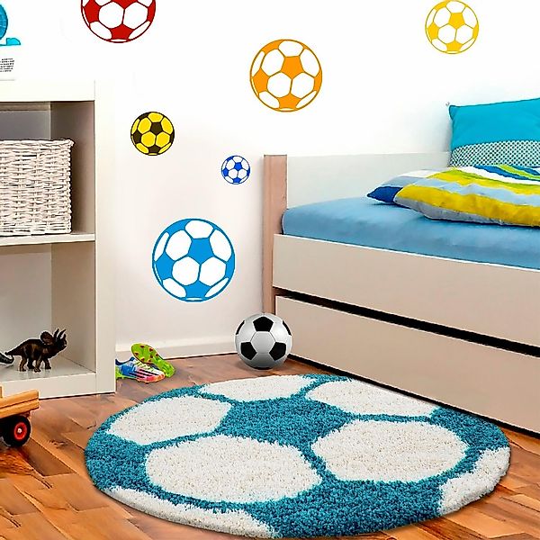 Ayyildiz Teppiche Kinderteppich "Fun 6001" rund 30 mm Höhe Fußball Design günstig online kaufen