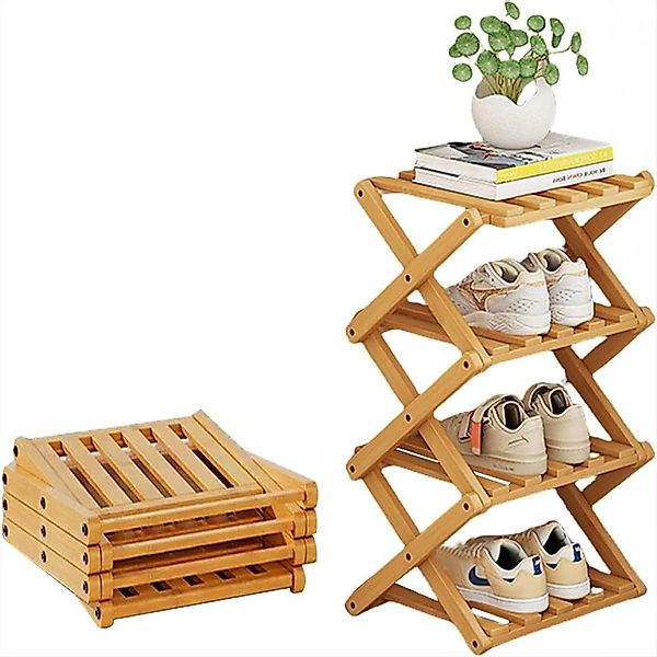KingLux Schuhregal 4 Schichten Bambus Faltbare günstig online kaufen