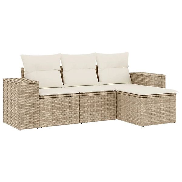 vidaXL 4-Tlg Garten-Sofagarnitur mit Kissen Beige Poly Rattan 3254805 günstig online kaufen