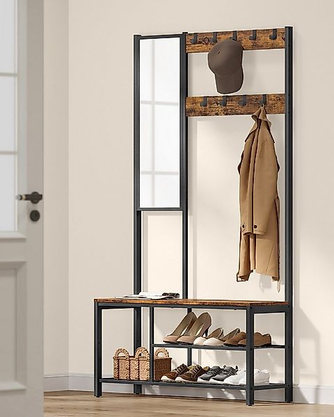 VASAGLE Garderobenständer Garderobe, Spiegel, Schuhregal mit Sitzfläche günstig online kaufen