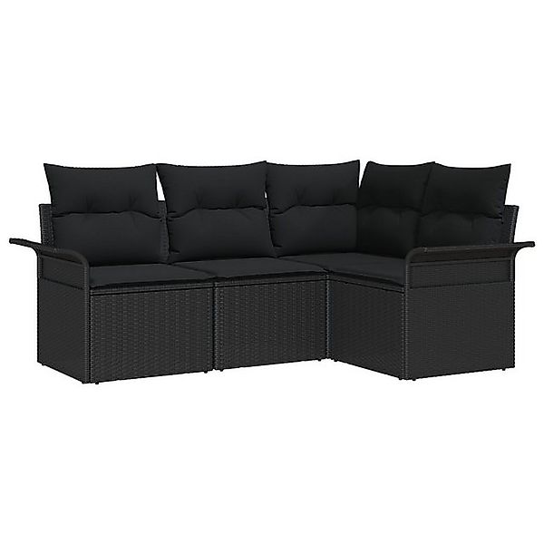 vidaXL Loungesofa 4-teiliges Garten Sofa Set mit Kissen Schwarz Poly Rattan günstig online kaufen