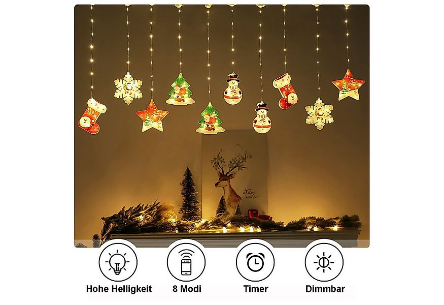 Rosnek LED-Lichterkette Lichtervorhang Innen Dimmbar, 3M Weihnachtsbeleucht günstig online kaufen