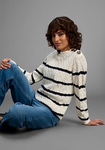 Laura Scott Rundhalspullover Übergangspullover mit Zopfmuster und Streifen günstig online kaufen
