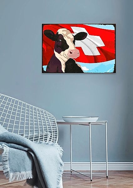 queence Metallbild »Schweizer Kuh« Berge & Alpenbilder   Kuh   Kuhbilder günstig online kaufen
