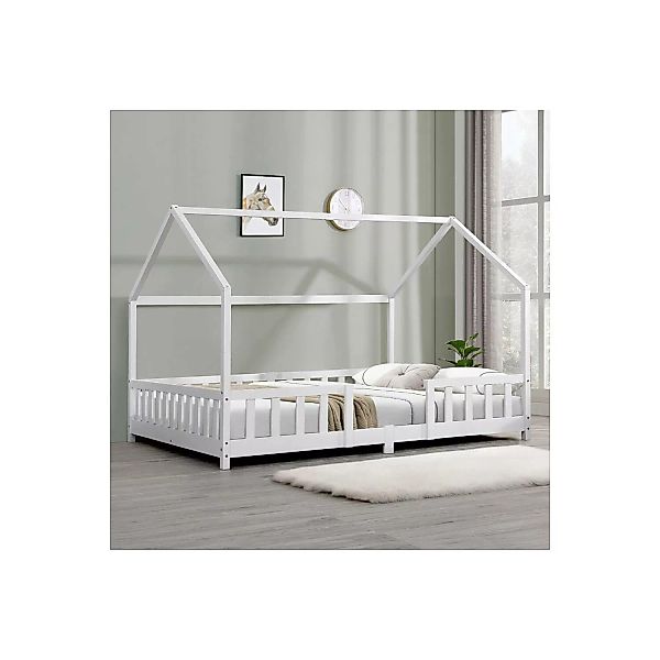 Kinderbett in Hausoptik weiß SORO-100 Liegefläche 120x200 cm mit Rausfallsc günstig online kaufen