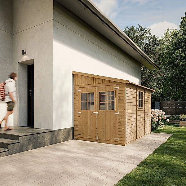 Timbela Anbau-Gartenhaus Holz M339A 6 m² mit Seitenwand ohne Boden günstig online kaufen