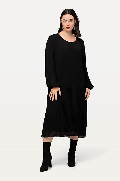 Ulla Popken Midikleid Plissee-Midikleid A-Linie Rundhals günstig online kaufen