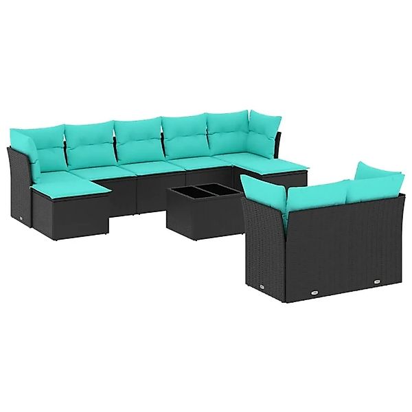 vidaXL 10-Tlg Gartensofa-Set mit Kissen Schwarz Polyrattan 3218317 günstig online kaufen