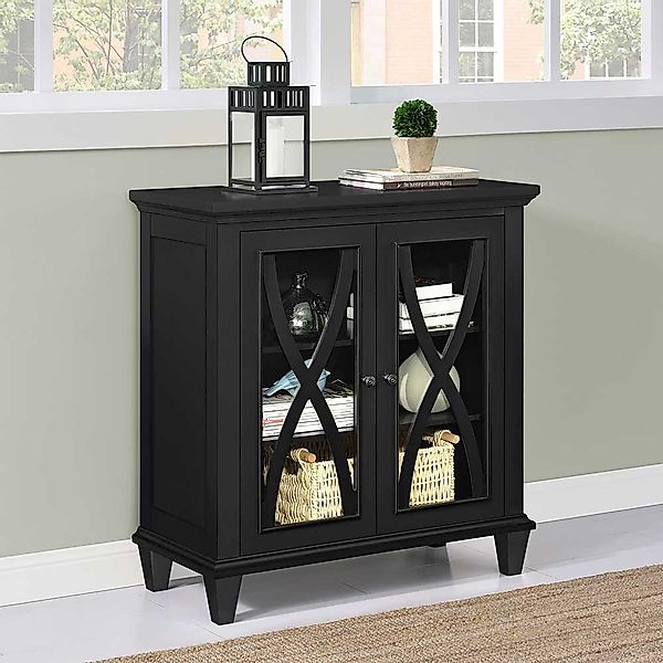 Schwarze Vintage Vitrine mit Glastüren 80 cm breit - 87 cm hoch günstig online kaufen