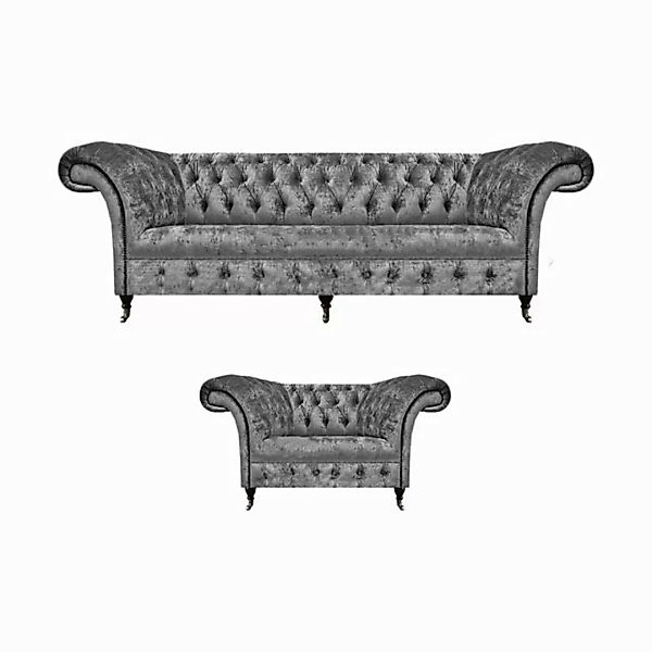 JVmoebel Chesterfield-Sofa Chesterfield Grau Sofa Dreisitze Couch Wohnzimme günstig online kaufen