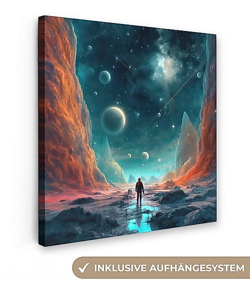 OneMillionCanvasses® Leinwandbild Berge - Weltraum - Planeten - Astronaut, günstig online kaufen