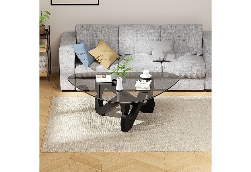 TWSOUL Couchtisch mit Dreieckigem Massivholzgestell & Gehärtetem Glas 82x57 günstig online kaufen