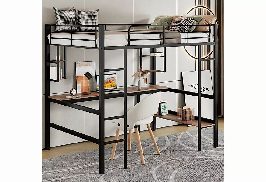 Flieks Hochbett Kinderbett Metallbett Etagenbett mit Schreibtisch und Regal günstig online kaufen