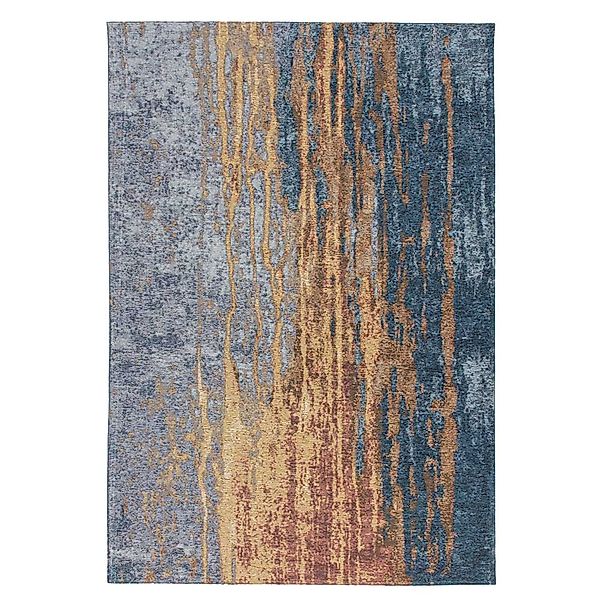 Vintage Design Teppich in Blau und Beige Kurzflor günstig online kaufen