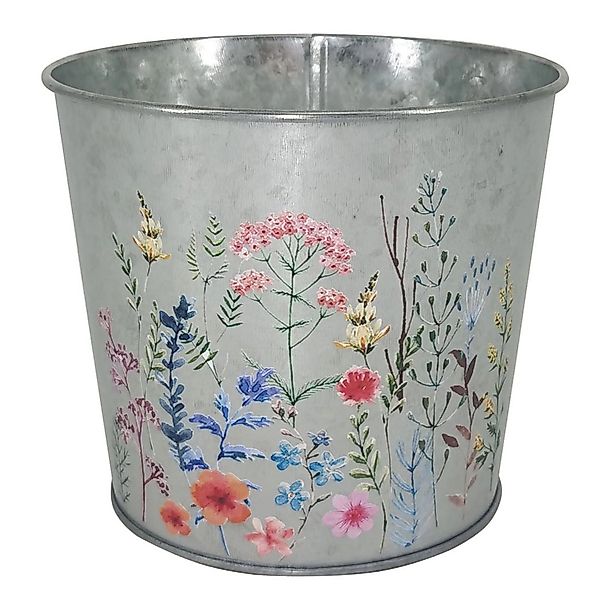 A.H.G. Übertopf Metall Verzinkt Rund Blumenaufdruck Ø 15 cm x 13 cm Silber günstig online kaufen