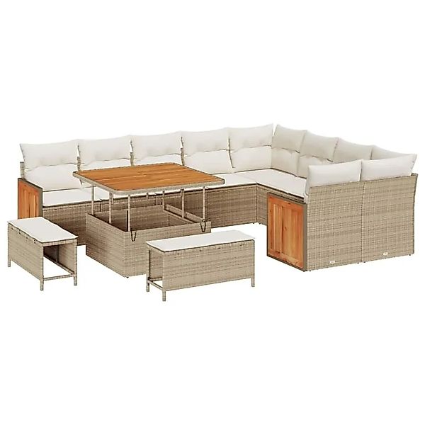 vidaXL Gartensofa-Set mit Kissen 13 Stk Beige und Creme Poly-Rattan 3365286 günstig online kaufen