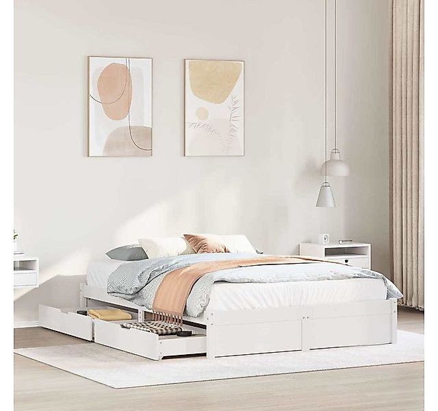 vidaXL Bett, Massivholzbett ohne Matratze Weiß 140x190 cm Kiefernholz günstig online kaufen