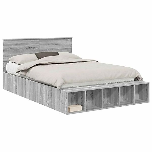 vidaXL Bettrahmen mit Regal Graues Sonoma 140 x 190 cm Holzwerkstoff 340836 günstig online kaufen