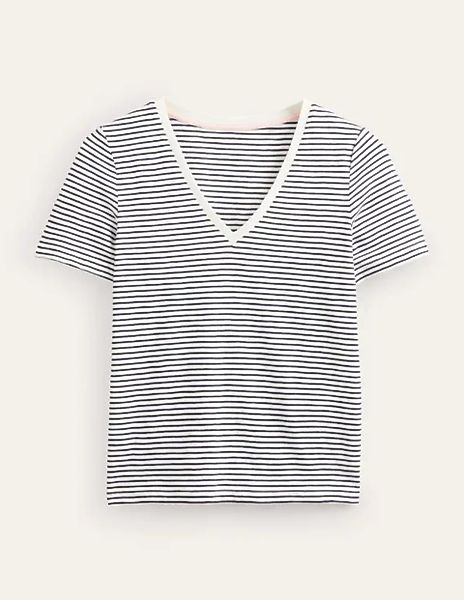 Flammgarn-T-Shirt mit V-Ausschnitt und normaler Passform Damen Boden, Natur günstig online kaufen