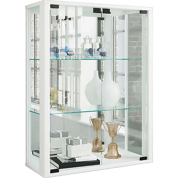 ebuy24 Udina Vitrinenschrank Wandhängend mit Spiegel 2 Glastüren Weiß günstig online kaufen