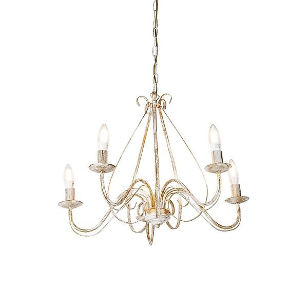 Qazqa Kronleuchter Giuseppe, LED wechselbar, E14, Weiß, Landhaus, Stahl, 5- günstig online kaufen