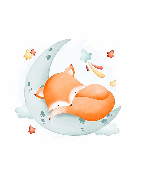 Lüttenhütt Poster "Schlafender Fuchs auf Mond mit Sternen", Fantasy-Füchse- günstig online kaufen