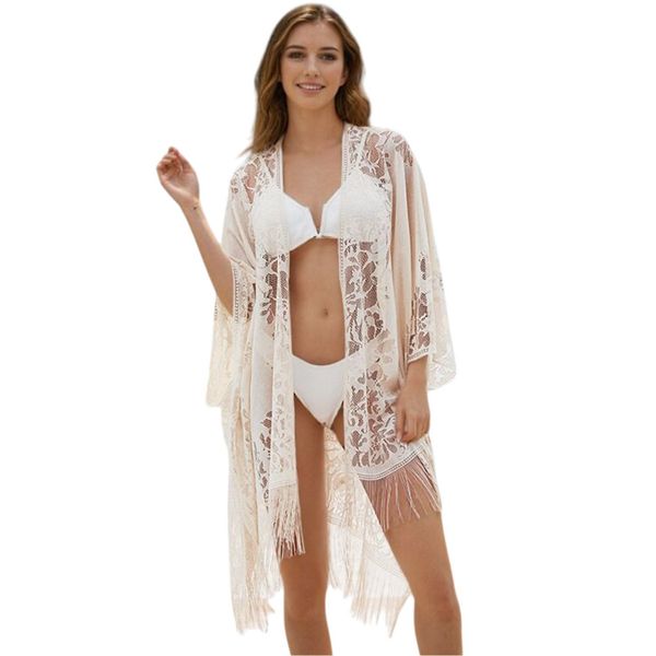 Refttenw Strickjacke Badebekleidung,Sexy Eleganter Spitzen-Kimono Strandpon günstig online kaufen