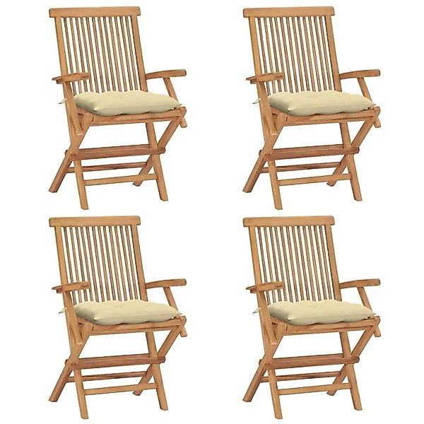vidaXL Gartenstühle mit Cremeweißen Kissen 4 Stk Massivholz Teak 3065634 günstig online kaufen
