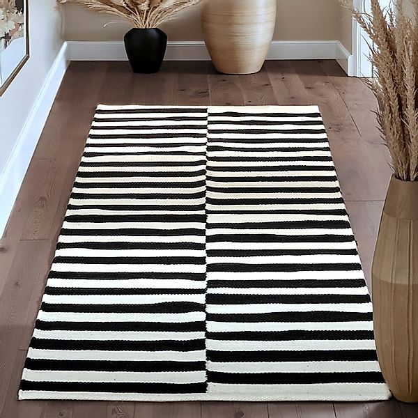 HANSE Home Wollteppich »Donna, schwarz-weiss«, rechteckig, 5 mm Höhe, Handg günstig online kaufen
