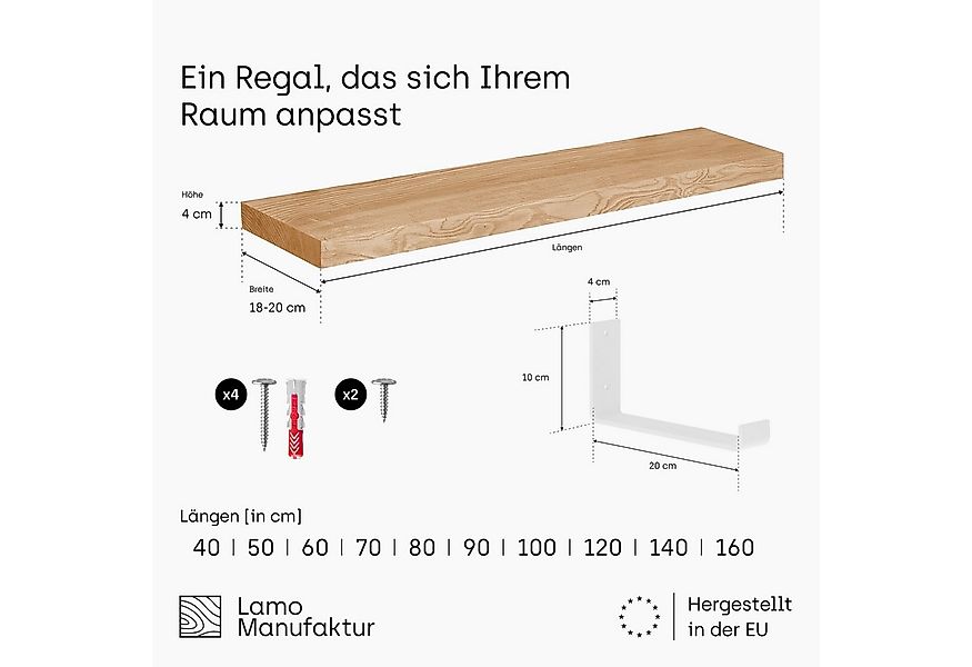 LAMO Manufaktur Wandregal Holz Gerade Regal Farbe: Roh mit weißem Industria günstig online kaufen