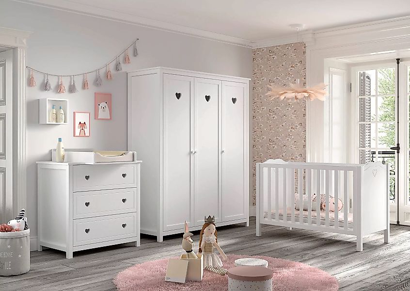 Vipack Babyzimmer-Komplettset "Amori 4-tlg. mit Herz-Ornamenten, MDF/Massiv günstig online kaufen