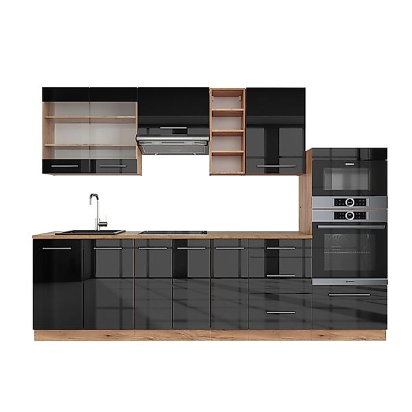 Vicco Fame-Line Küchenzeile Anthrazit Hochglanz/Goldkraft Eiche 280 cm AP M günstig online kaufen