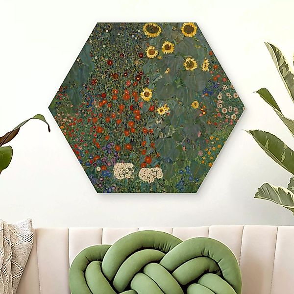 Hexagon-Holzbild Kunstdruck Gustav Klimt - Garten Sonnenblumen günstig online kaufen