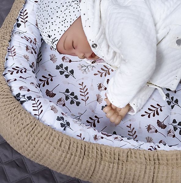Loolay Bettnestchen Taupe WAFFELPIQUE/ BLUMEN Braun Babynest Babyausstattun günstig online kaufen