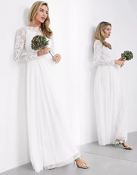 ASOS EDITION – Ayla – Maxi-Hochzeitskleid mit besticktem Oberteil-Weiß günstig online kaufen