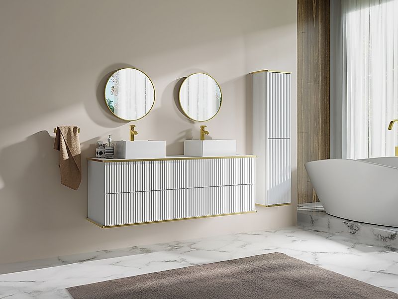 Waschbeckenunterschrank hängend mit quadratischem Aufsatzwaschbecken und Sä günstig online kaufen