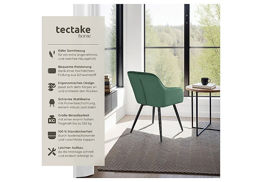 tectake Esszimmerstuhl Küchenstuhl Marilyn Samtoptik, schwarze Stuhlbeine ( günstig online kaufen