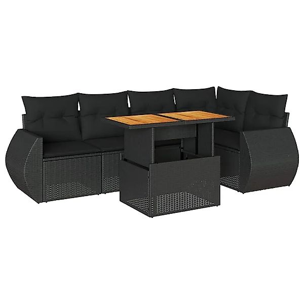 vidaXL 6-Tlg Garten-Sofagarnitur mit Kissen Schwarz Poly Rattan 3327261 günstig online kaufen