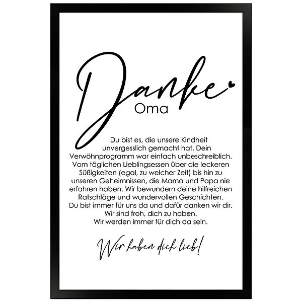 WANDStyle Gerahmtes Poster Danke Oma 30 x 45 cm Geschenkidee für Mehrere Pe günstig online kaufen