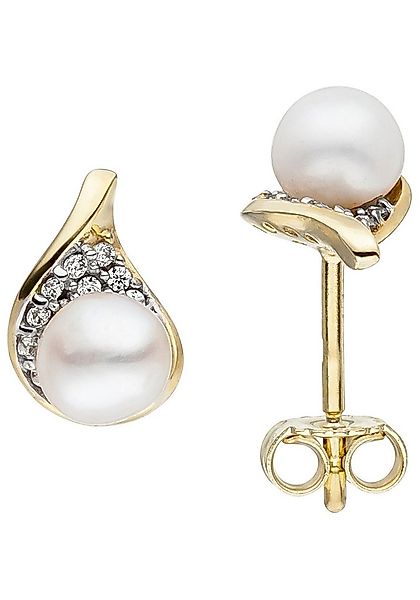 JOBO Perlenohrringe, 375 Gold mit Süßwasser-Zuchtperlen und Zirkonia günstig online kaufen